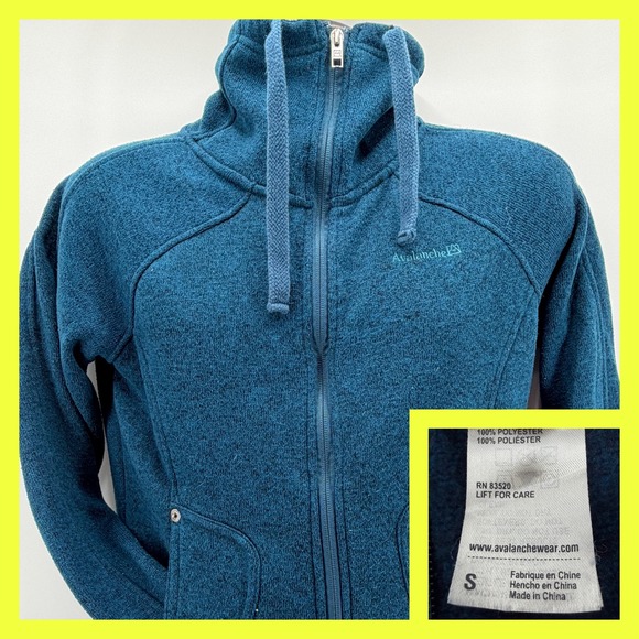 Avalanche Women's S Full Zip Fleece Jacket Teal Blue Sweater Knit Thumbholes - Picture 1 of 8